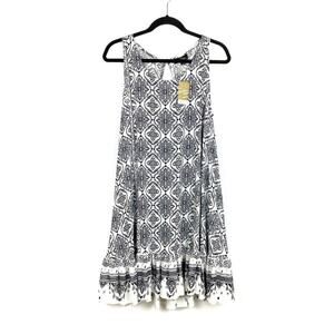 Suzanne Betro Sleeveless Ruffle Swing Dress Medium Black & White